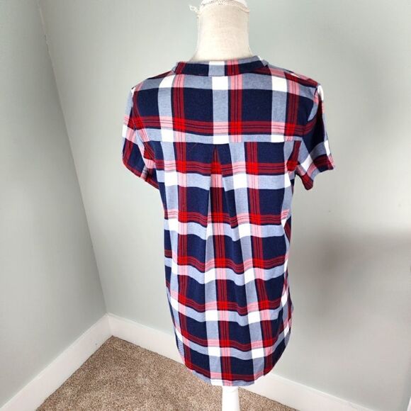 Jczhwqh Women's Short Sleeve Quarter Zip V Neck Plaid Top Size Large - Picture 4 of 7